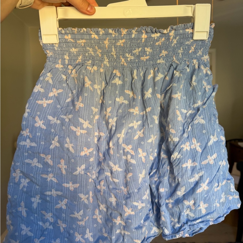 LOFT Light Blue Smocked Waist Floral Print Skirt